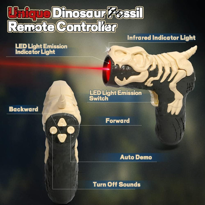 FRUSE Fernbedienung Dinosaurier Spielzeug,Dino Ferngesteuert mit Licht Verfolgung,Sprühnebel,Wiedera