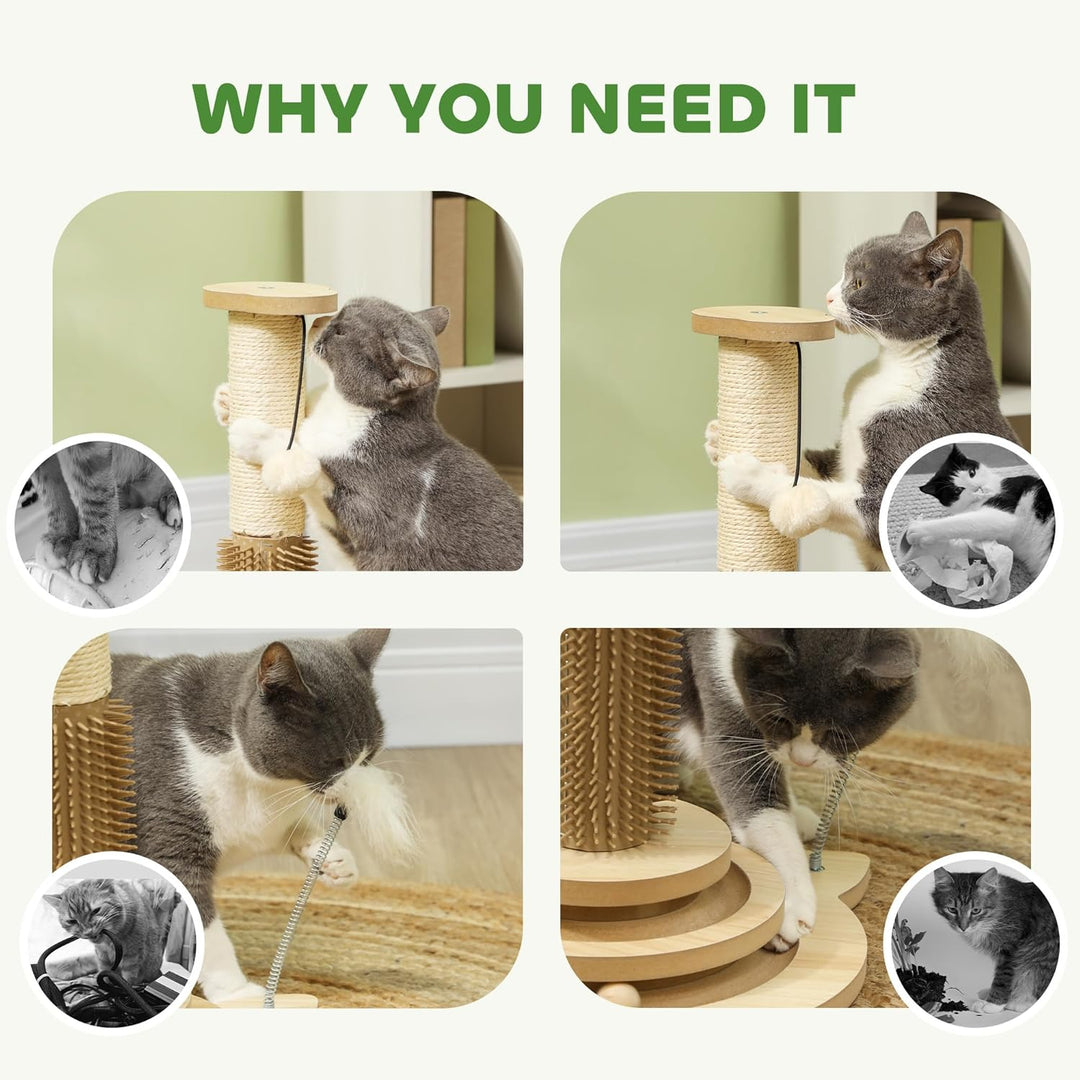 PawHut 49cm Katzenkratzbaum mit interaktivem Trackball für drinnen eiche, eiche