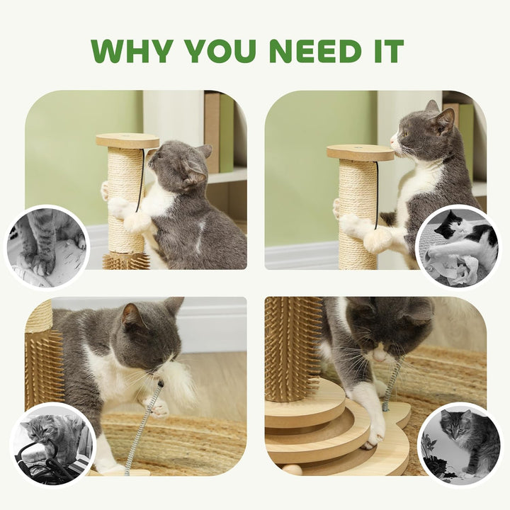 PawHut 49cm Katzenkratzbaum mit interaktivem Trackball für drinnen eiche, eiche