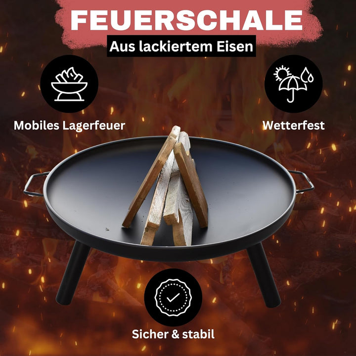 Feuerschale Feuerstelle Ø 60 cm für Lagerfeuer im Garten oder auf der Terrasse mit 2 Tragegriffen au