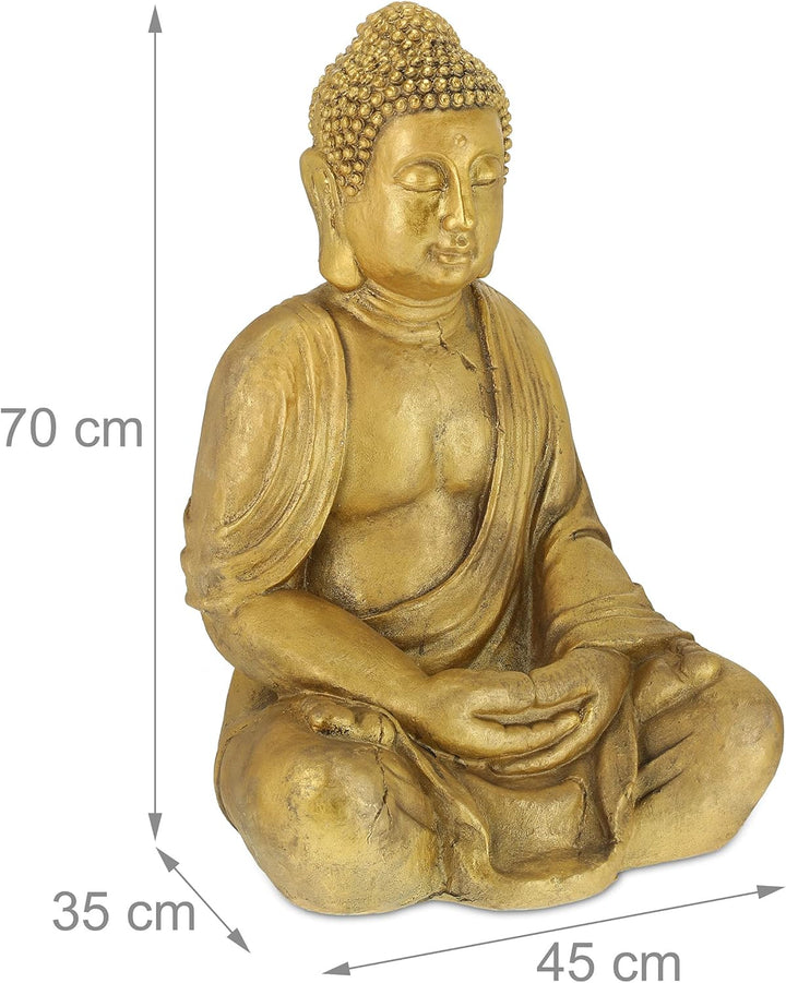 Relaxdays Buddha Figur Garten, wetterfest, frostsicher, XL Gartenbuddha sitzend, Gartenfigur, HBT: 7