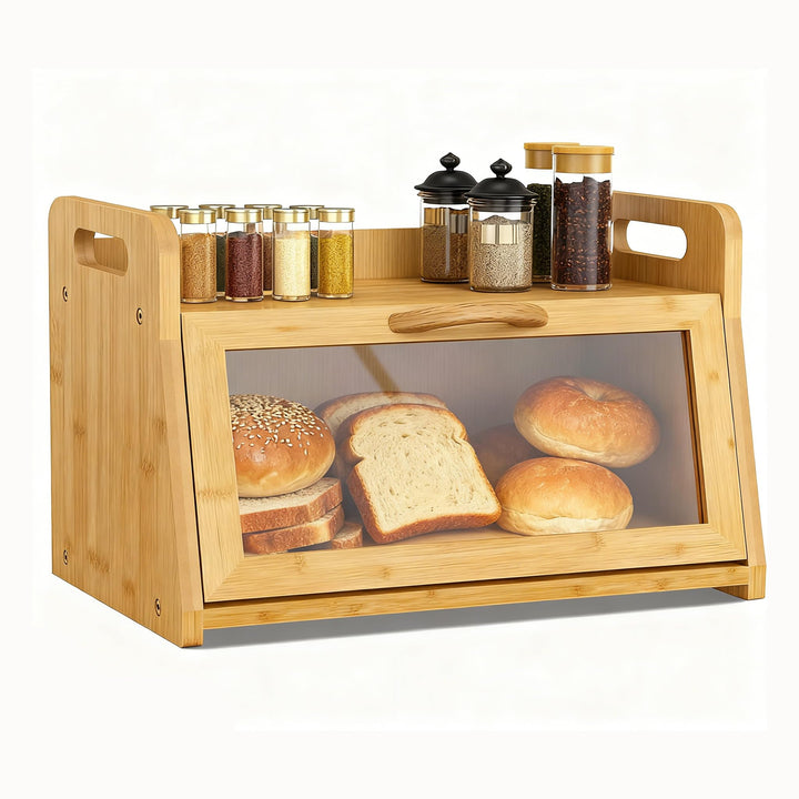 BAMBANG Extra Grosses Brotkasten, Bambus Brotbox für Küchen, Holz Brotbehälter mit Werkzeughalter, S