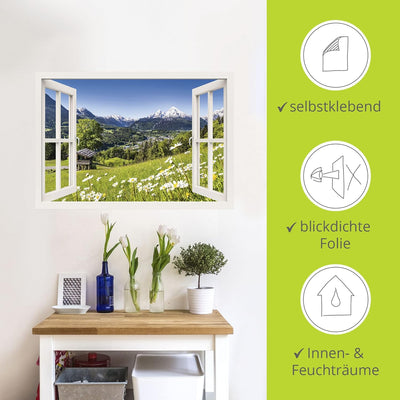 ARTland Wandbild selbstklebend Vinylfolie 100x70 cm Fensterblick Fenster Alpen Landschaft Berge Wald