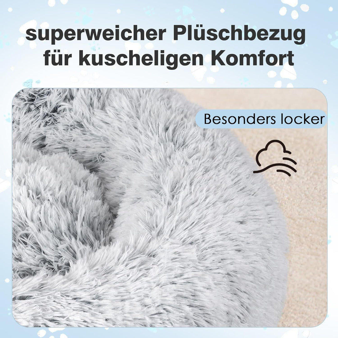 Donut-Hundebett, 60 cm Rundes Haustierbett, Waschbarem Bezug und Schaumstofffüllung für Hunde und Ka