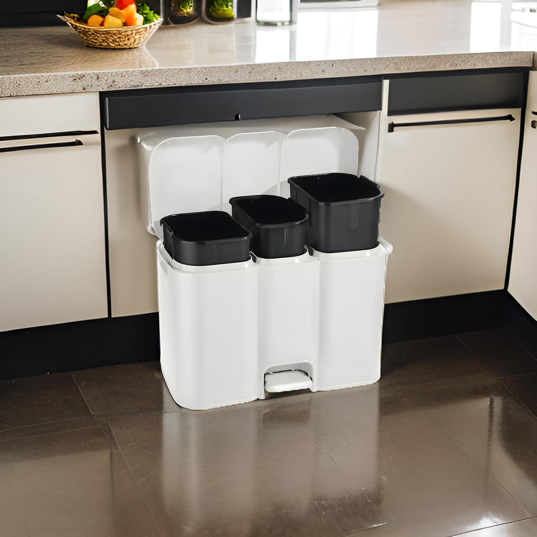 Buystar Mülleimer für Mülltrennung, weiss, 13 + 8 + 13 Liter, einzigartige Struktur mit Pedal und he