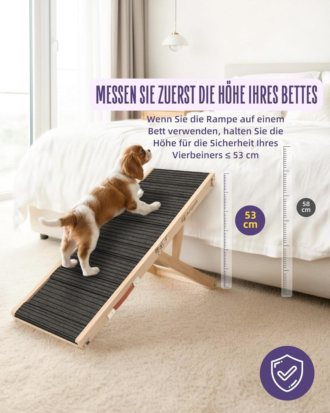 Artpet Hunderampe für Sofa Bett Klappbar Rampe Klappbar für kleine Hunde Katzen Einstellbar 34-53 cm