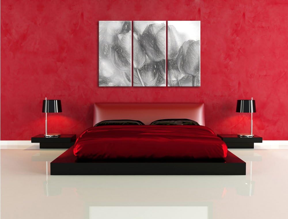 Pixxprint rote Tulpen als Leinwandbild/Grösse: 3 Teilig (120x80) cm/Wandbild/Kunstdruck/fertig bespa