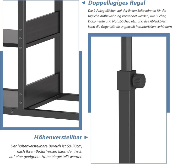 Dripex Beistelltisch mit Rollen Laptoptisch Höhenverstellbar Schreibtisch aus Holz, Sofatisch Nachtt