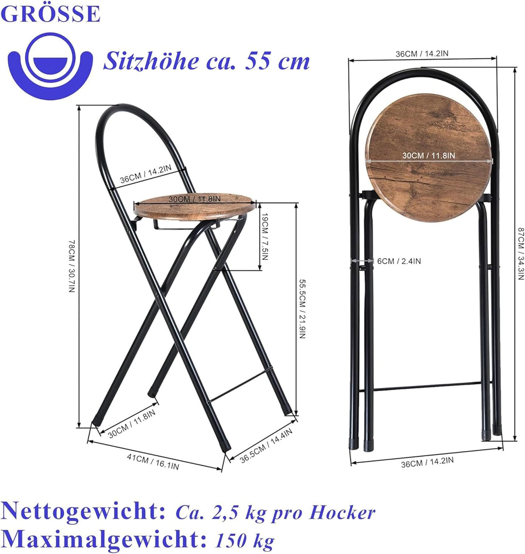 1 Stück Barhocker Klappbar mit Lehne, Klapphocker Faltbar Barstühle Bar Hocker Klappbar Holz Stuhl K