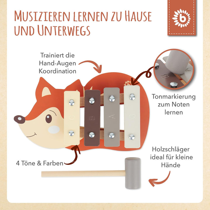 Bieco Mini Xylophon Baby Fuchs Kinder - Baby Spielzeug Fuchs Baby Xylophon - Glockenspiel für Kinder
