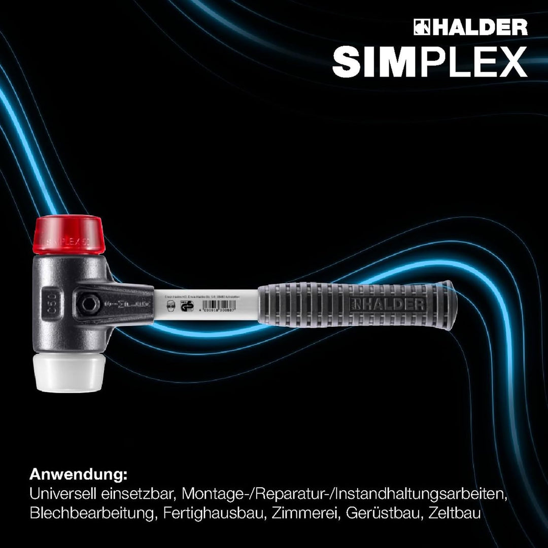 SIMPLEX-Schonhammer, Plastik/Superplastik; mit verstärktem Tempergussgehäuse und Fiberglasstiel | D=