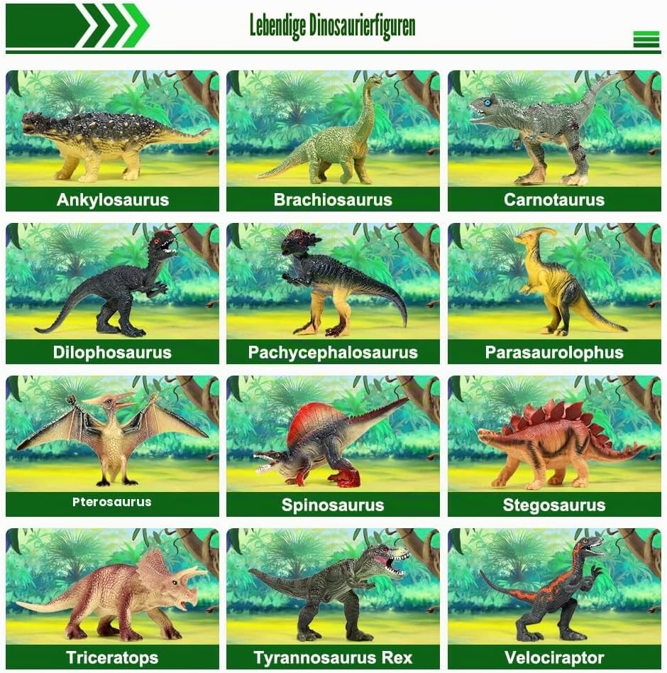 FRUSE Dinosaurier Spielzeug Set, 12 Stück Realistisches Figuren Spielset einschliesslich T-Rex, Carn
