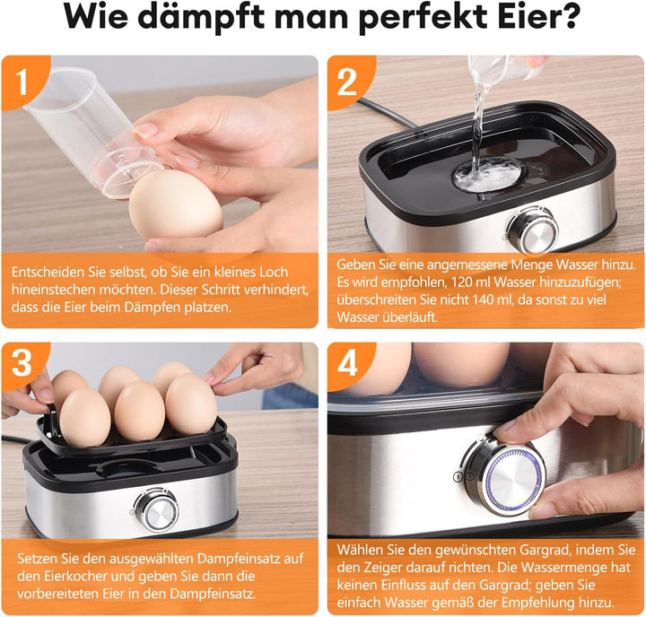 Eierkocher 6 Eier Kocht Alle Drei Garstufen [weich|mittel|hart] | Akustisches Signal, BPA-freiem Egg