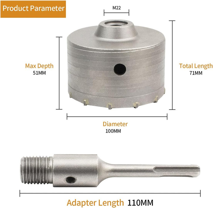 Meccion Lochsäge Hohl Bohrkrone 100mm mit SDS Plus Adapter 110 mm und Zentrierbohrer, Dosensenker Ha