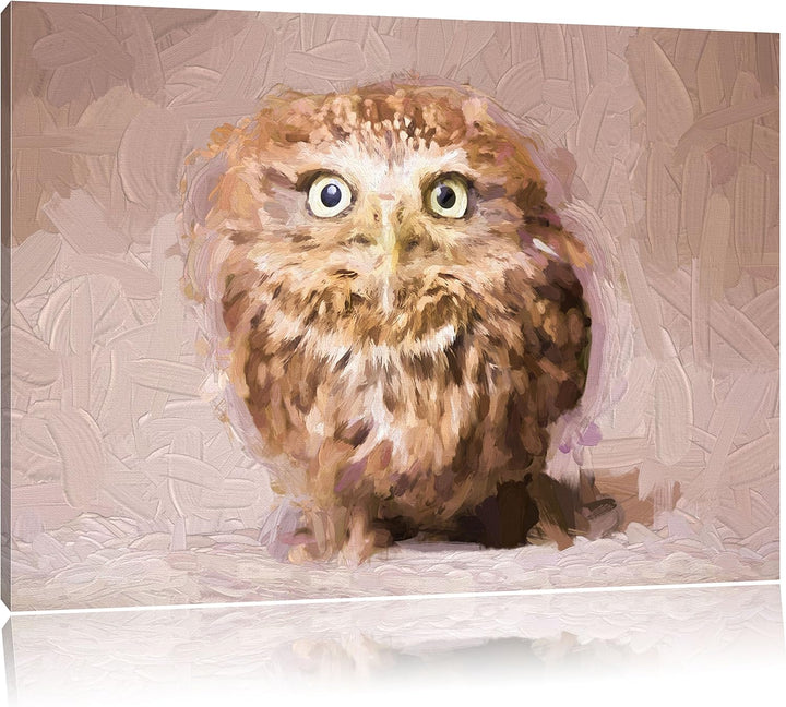 Pixxprint Niedliche Nachteule mit süssem Blick Kunst Pinsel Effekt, Format: 100x70 auf Leinwand, 100