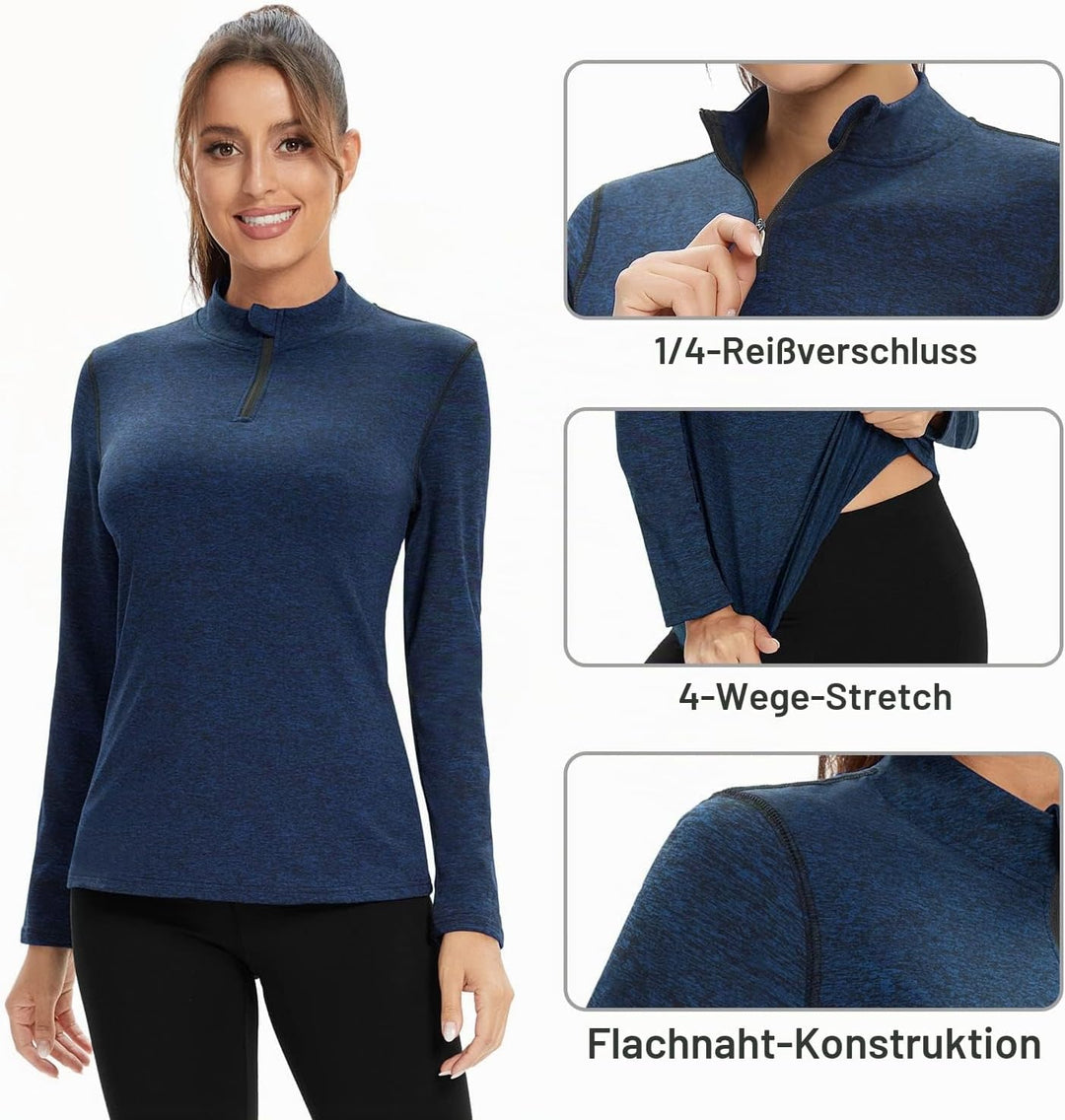 WOWENY Fleecepullover Damen 1/4 Zip Funktionsshirt Fleece warm Laufshirt Langarm mit Stehkragen, Atm
