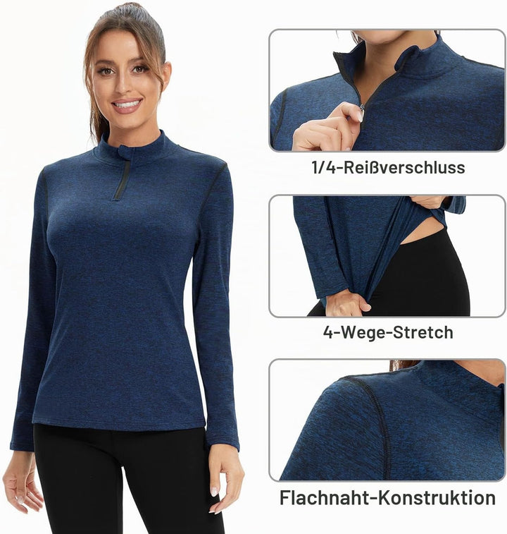 WOWENY Fleecepullover Damen 1/4 Zip Funktionsshirt Fleece warm Laufshirt Langarm mit Stehkragen, Atm