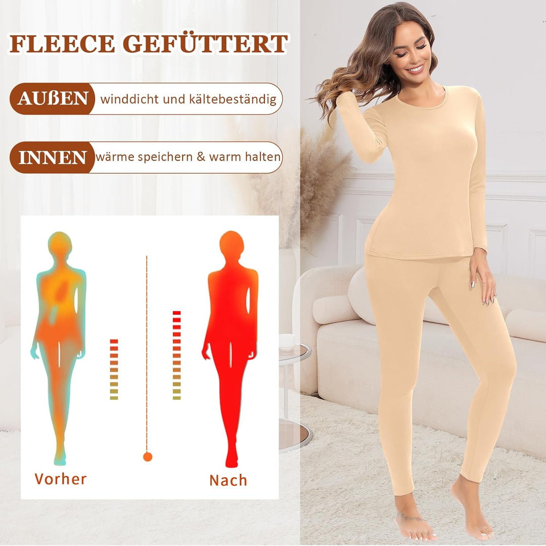 Jiuday Thermounterwäsche Damen Winter Funktionswäsche Set Warm Thermo Unterwäsche Atmungsaktiv Flexi