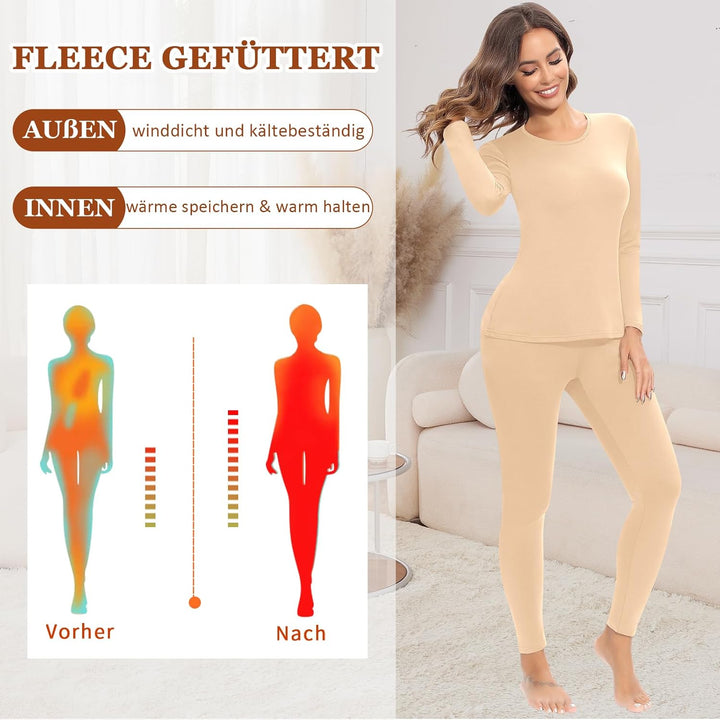 Thermounterwäsche Damen Winter Funktionswäsche Set Warm Thermo Unterwäsche Atmungsaktiv Flexibel Ski