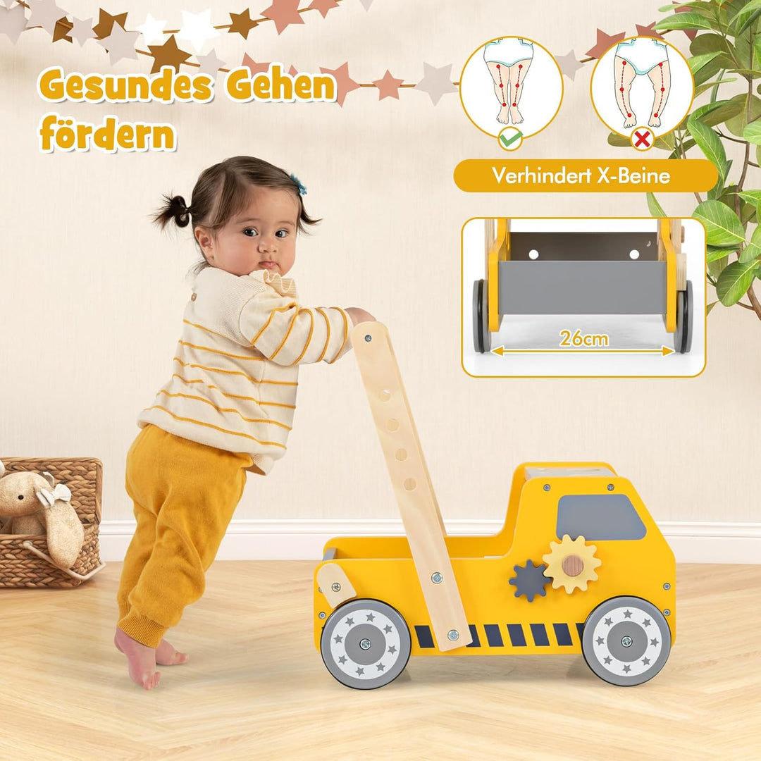 COSTWAY 2-in-1 Lauflernwagen Holz, Lauflernhilfe mit mit Multi-Aktivitätszentrum & Werkbank, Baby Wa