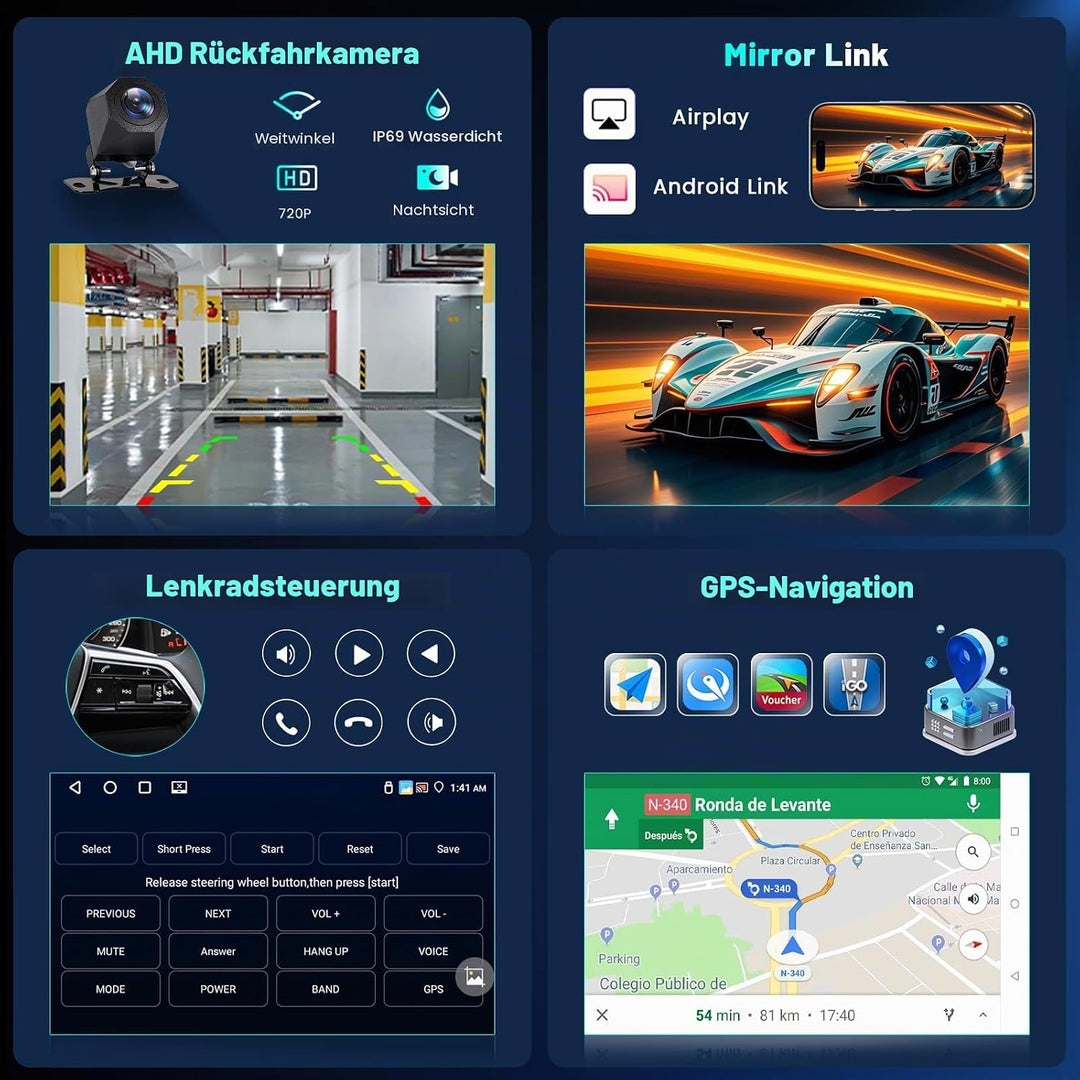 Hikity 4+64G 9" Android Autoradio für Mazda 2 2007-2014 Wireless CarPlay | IPS Touchscreen GPS Navi
