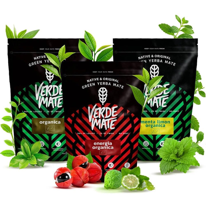 Mate Tee Bio Verde Mate Set 1,2kg - Brasilien Yerba Mate - 5mm Grobe Blätter - Luftgetrocknet Sin Hu