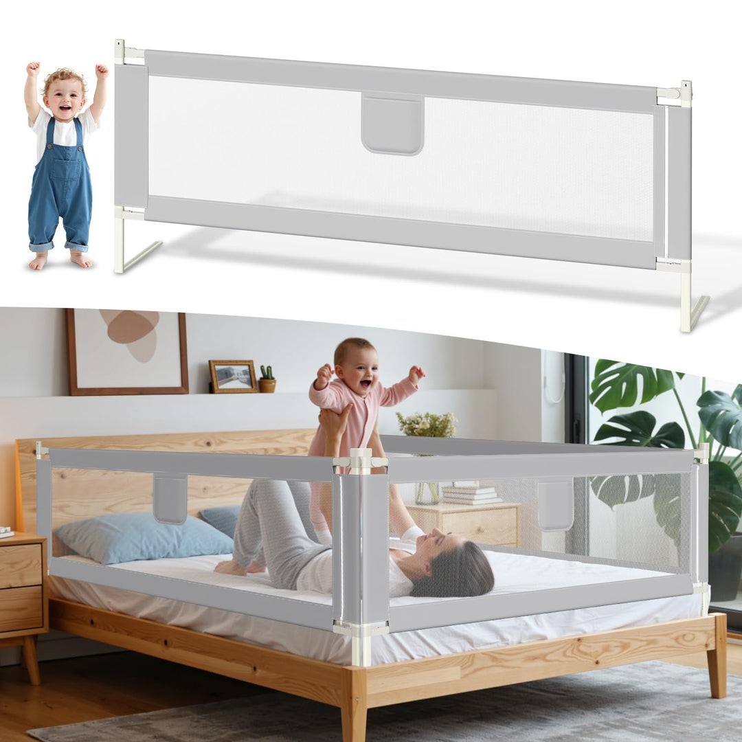 Ikodm Bettgitter Rausfallschutz Bett 200cmx2+180cmx1, Bettschutzgitter höhenverstellbar 64-96 cm für