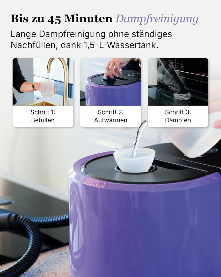 Motionflow PRO Dampfreiniger für alles - 1500W Hochdruck Steam Cleaner mit Edelstahlboiler für Polst