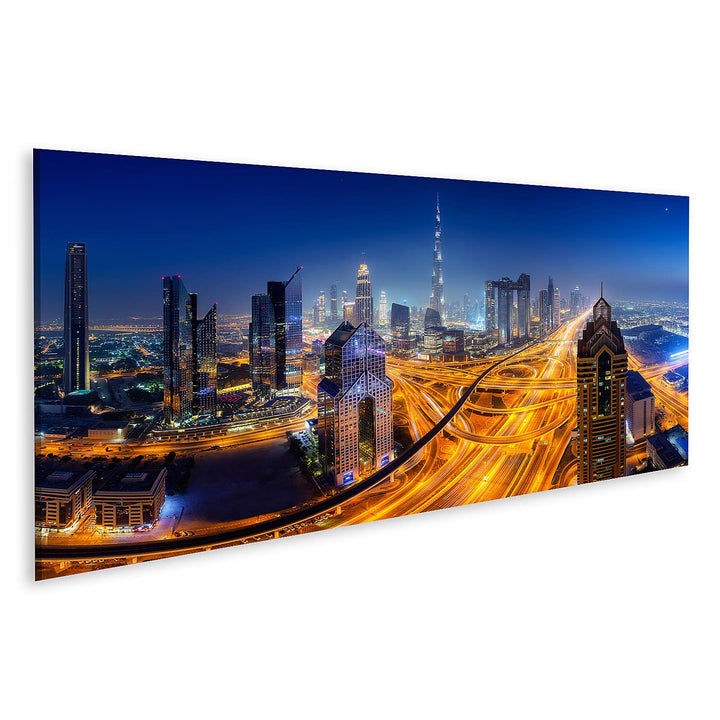 islandburner Bild auf Leinwand Dubai Skyline Nacht Panoramablick Bilder Wandbilder Poster Leinwand 1