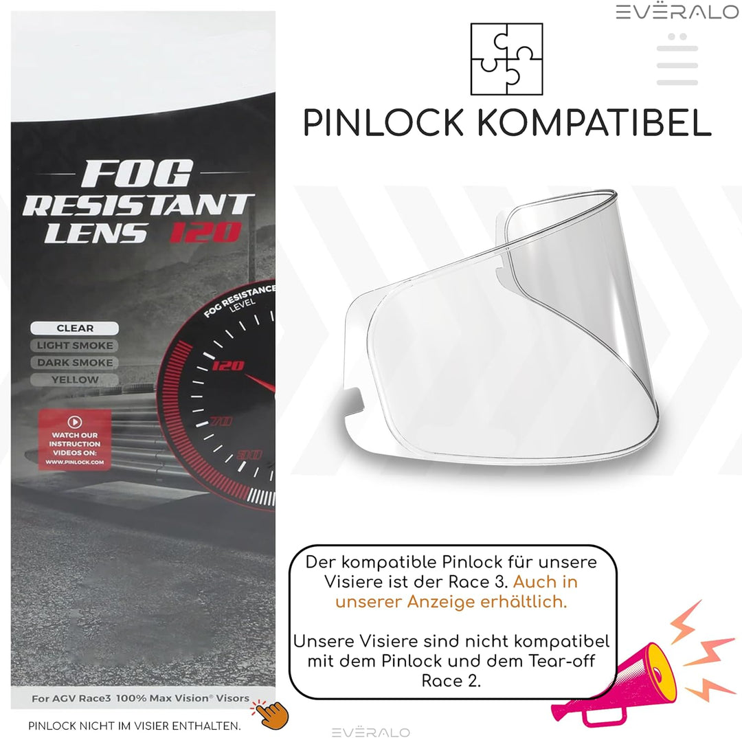 Everalo Kompatibel mit Agv Race 2 Visier - Race 3 - Pista - Pista Gp - Pista Gpr - Pista Gp RR - Cor