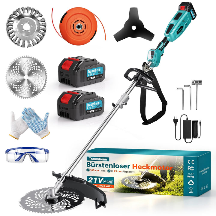 Rasentrimmer mit Akku, 4-in-1 Akku Rasentrimmer für Makita-Akkus, 950W Bürstenloser Motorsense mit 1