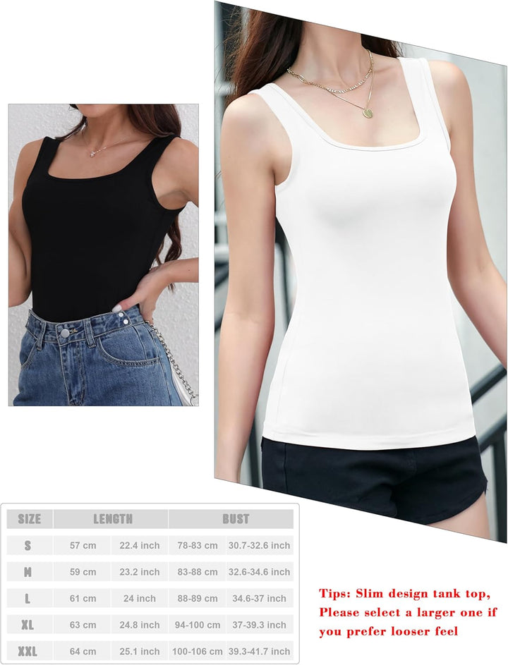BQTQ 5 Pcs Tank Top Stretch Damen Unterhemden Basic Top Elastische Unterhemd mit Quadratischem Aussc