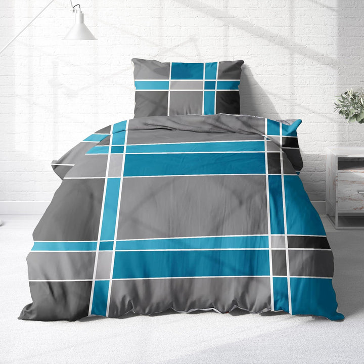 Träumschön Bettwäsche 135x200 4teilig - Bettwäsche Set im Karo Design - Biber Bettwäsche 4tlg aus 10