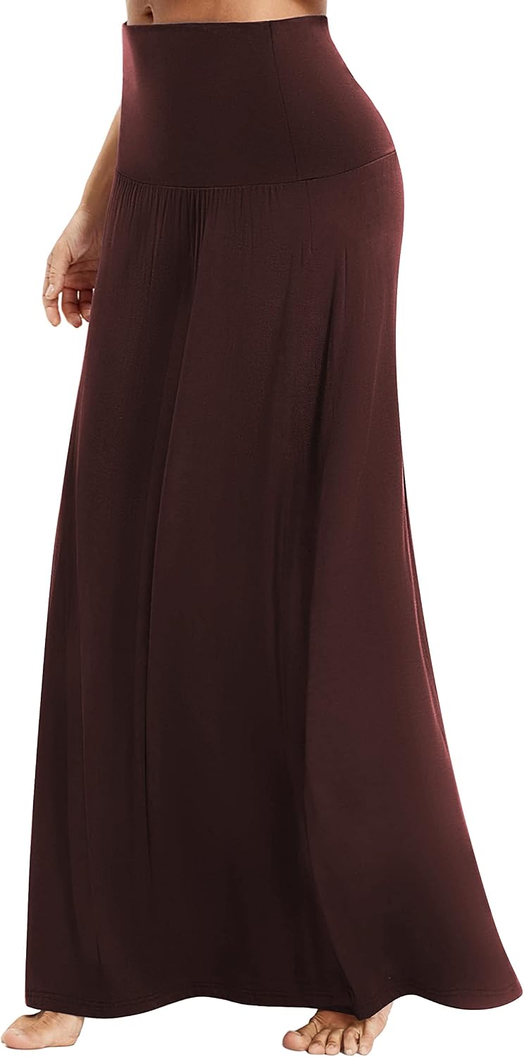 Damen Sommer Hohe Taille Boho Yoga Maxi Rock Elastisch Pull On Lang Röcke M Dunkelbraun, M Dunkelbra