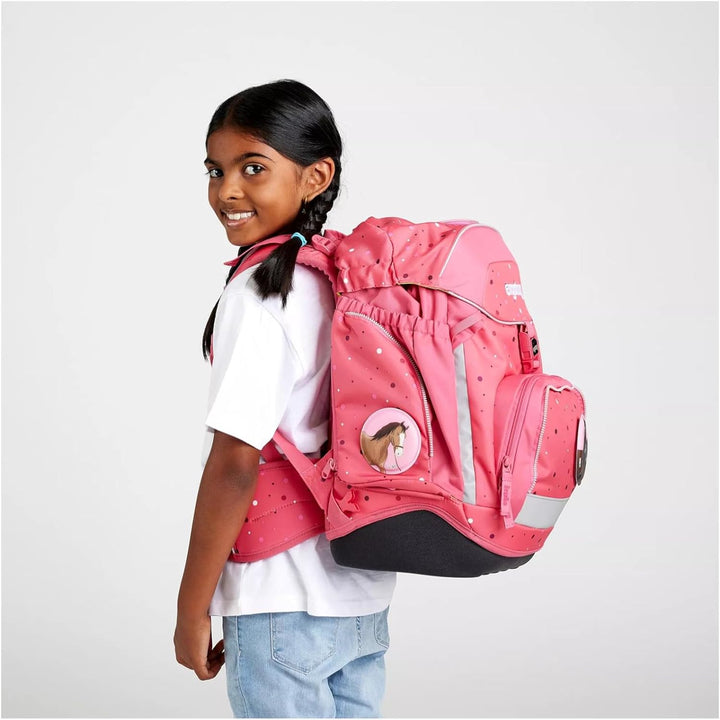 ergobag pack Set ergonomischer Schulrucksack, 6-teilig, Urlaub auf dem ReitBärhof - Pink, Einheitsgr