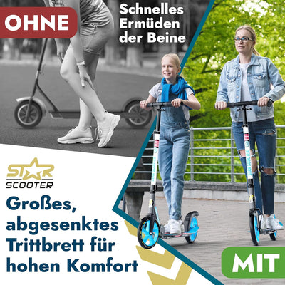 STAR SCOOTER Aluminium Kickscooter Tret City Roller für Jungen, Mädchen ab 6-7 Jahre | Big 205mm Whe