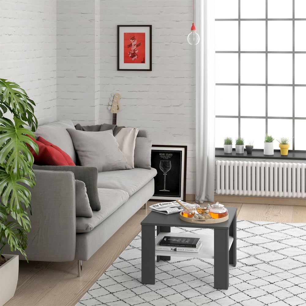 Vicco Couchtisch Homer, Weiss/Anthrazit, 60 x 60 cm | zur Aufbewahrung von Zeitschriften und Fernbed