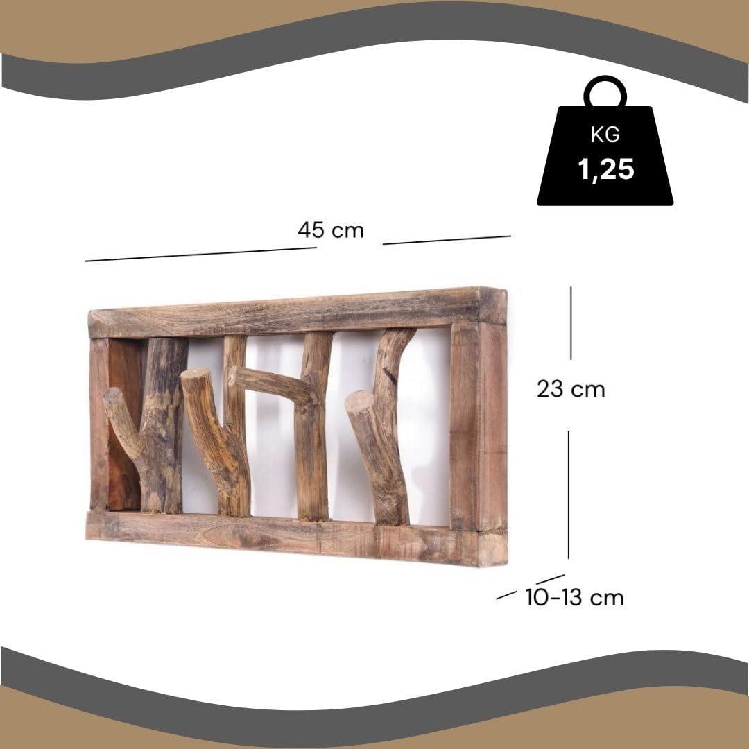 DESIGN DELIGHTS RUSTIKALE WANDGARDEROBE LIMB | 45x23x~10-13 cm (BxHxT), Treibholz | Hakenleiste | Fa