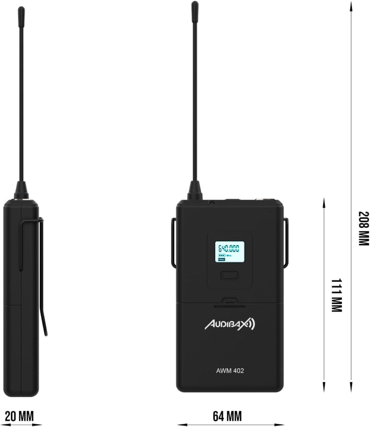 Audibax AWM 402 Micrófono Inalámbrico Lavalier de 4 Canales UHF