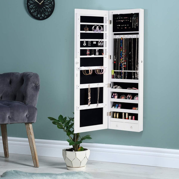 GIANTEX Schmuckschrank hängend mit LED, Spiegelschrank Ganzkörperspiegel, Schmuckregal Schmuckkommod