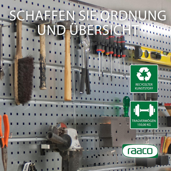 raaco 2 TWP Set Verzinkte Werkzeugwand - Lochwand Werkstatt mit 28 SuperClips, 104 x 44 cm, 150 kg T