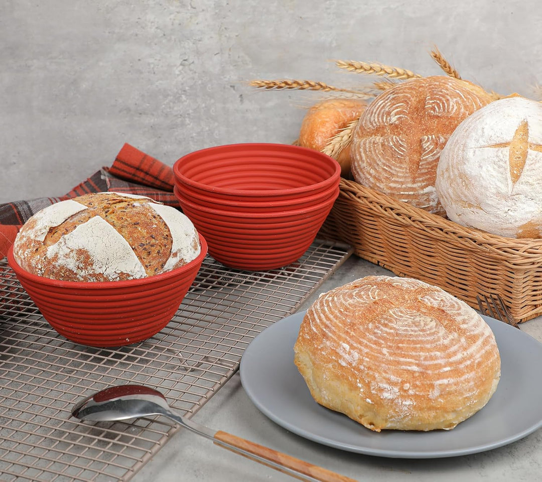 Webake Gärkorb Brot Rund Klein Gärkörbchen Set Silikon 4 Stück 13 cm Sauerteig Brotgärkörbe Brotgärk
