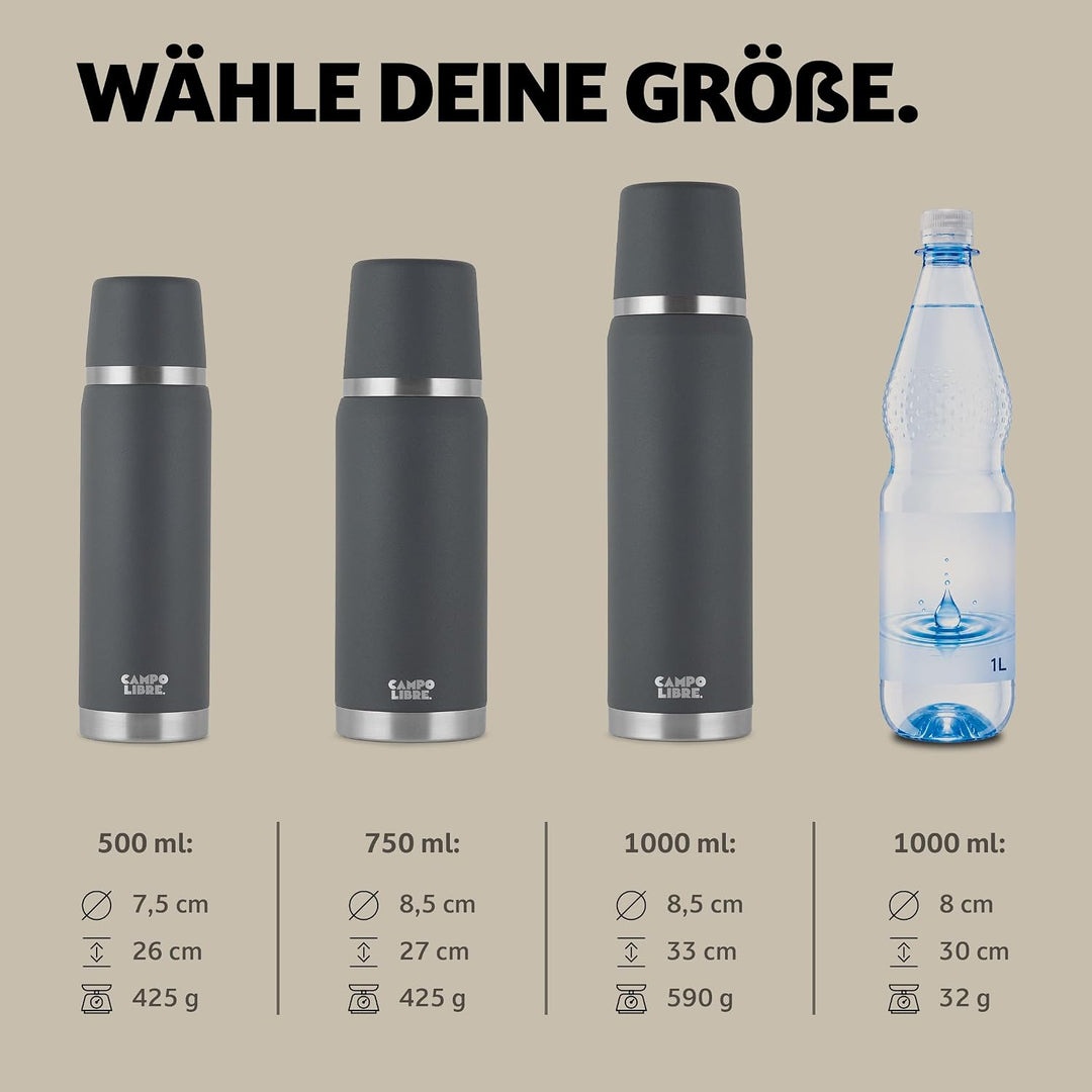 Campo Libre. Jaco® Thermoskanne 1L, 750ml, 500ml I Thermos mit Becher I Unsere Thermosflasche mind.