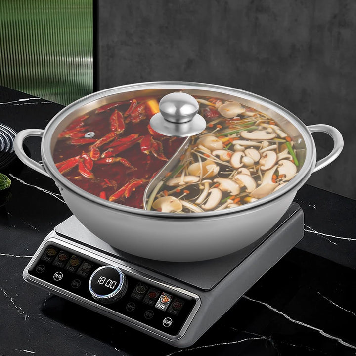 Hot Pot Herd, 28 cm Edelstahl Mandarinenentopf mit Deckel, Spülmaschinenfest, Shabu Shabu Topf für I