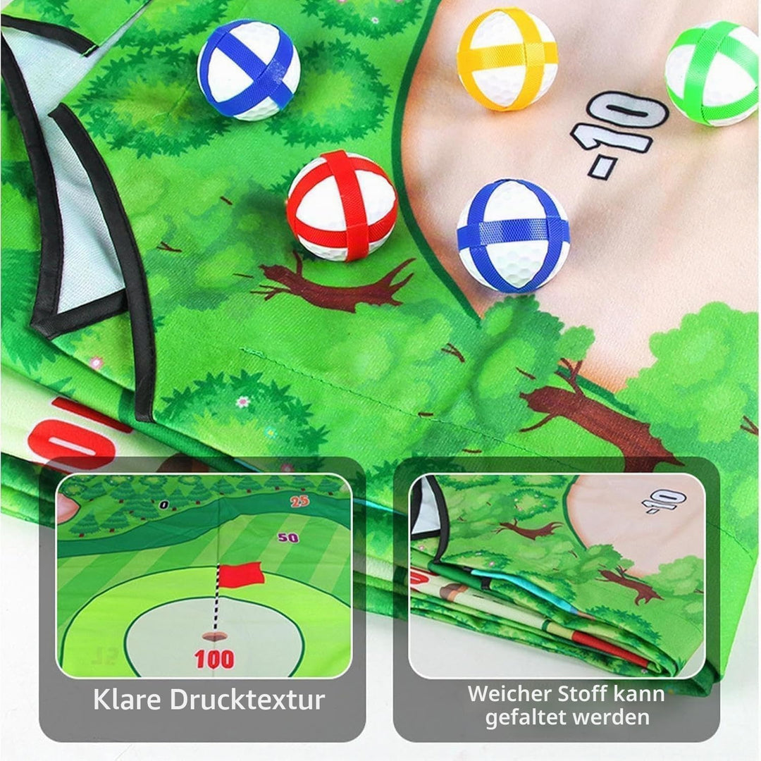 Golf Spielset für Zuhause mit Puttmatte, Klebebällen &amp; Tragetasche – Cornhole-Spiel für Garten, Juge