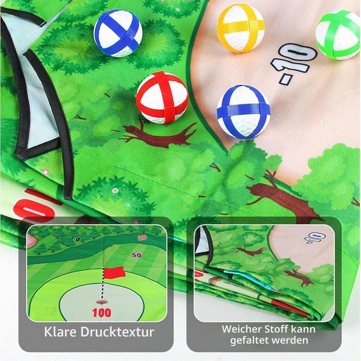 Golf Spielset für Zuhause mit Puttmatte, Klebebällen &amp; Tragetasche – Cornhole-Spiel für Garten, Juge