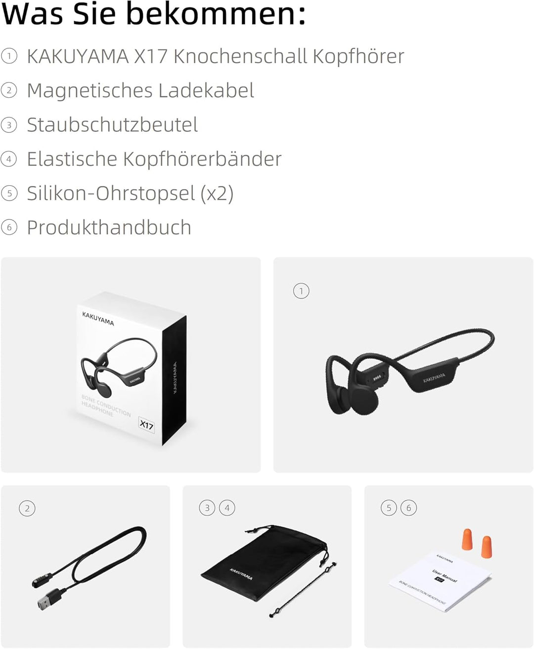 X17 Knochenleitungskopfhörer, Offene Ohrhörer mit Bluetooth 6.0, IPX8 Wasserdicht, 10 Stunden Akkula