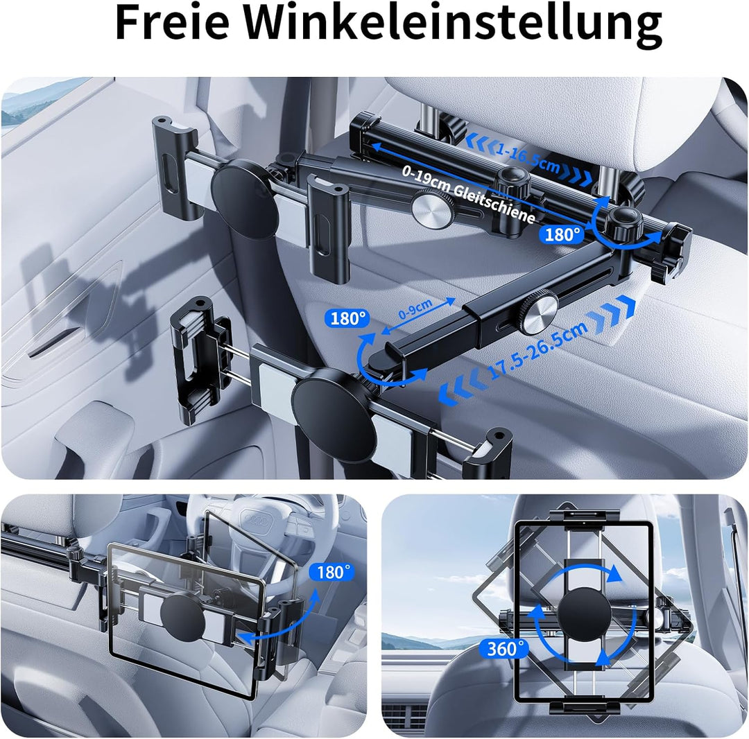für iPad Tablet Halterung Auto, Ausziehbar KFZ Tablet Halter Kopfstütze【Mit Haken*2】 Magnetische Han