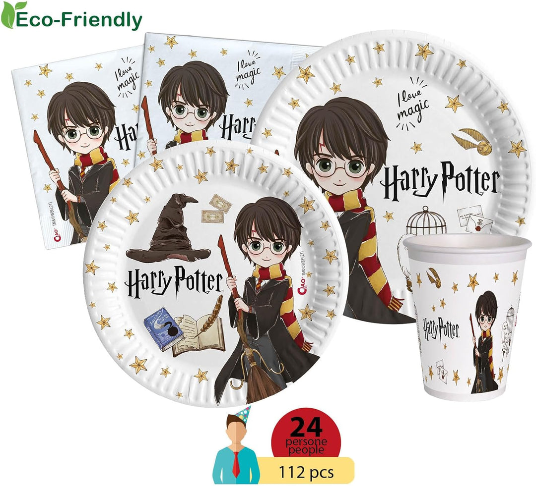 Partygeschirr Party-Set Harry Potter für 24 Personen (112 pcs: 24 Pappteller Ø23cm, 24 Pappteller Ø1