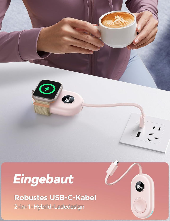 JOYROOM 2500mAh Powerbank für Apple Watch 11 mit USB C Ladekabel, [LED-Display] Magnetisch Kabellos